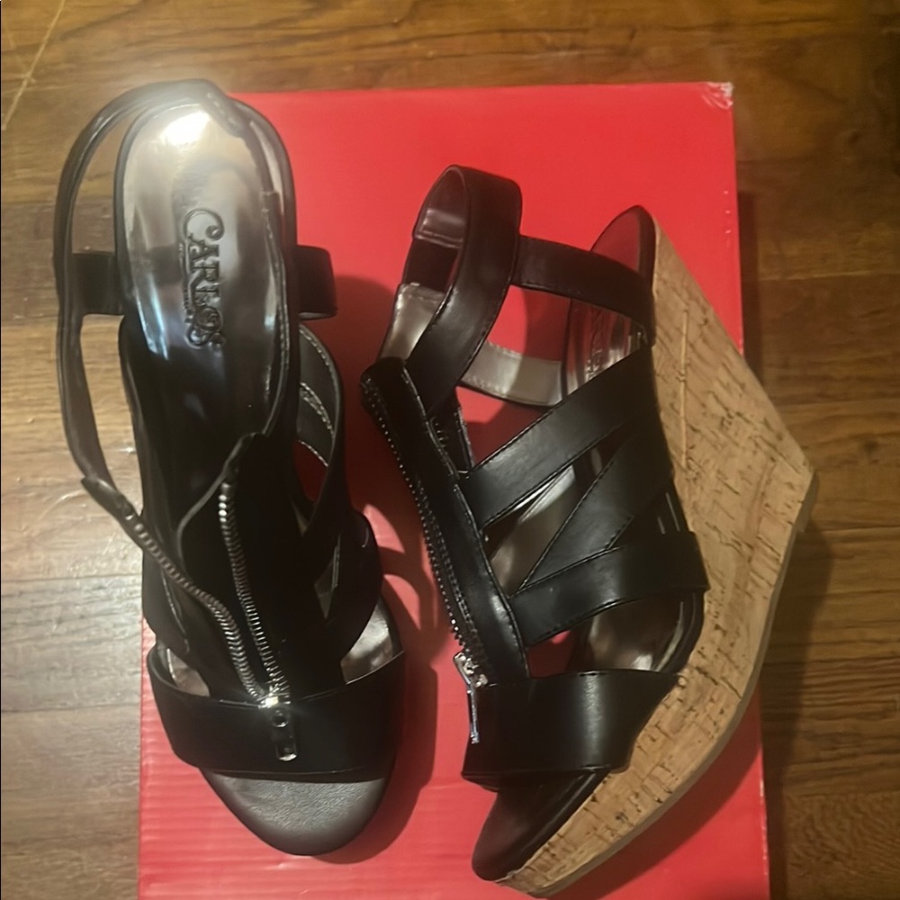 Black Wedge Sandals for Women